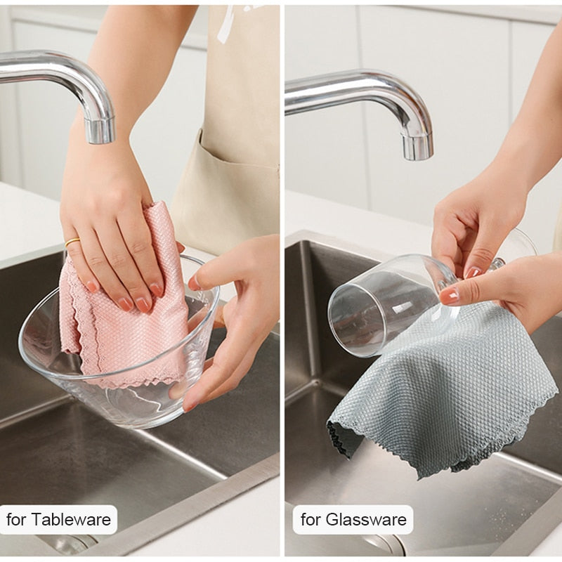 5/10Pcs Fish Scale Towel for Kitchen Anti-Grease Wiping Rags Tableware Glass Wipe Cloth Household Cleaning Cloths