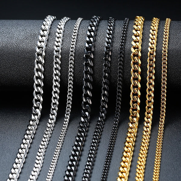 Vnox Cuban Chain Necklace for Men Women, Basic Punk Stainless Steel Curb Link Chain Chokers,Vintage Gold Color Solid Metal Colla